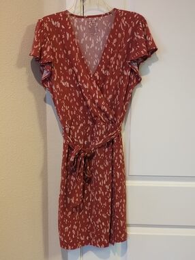 Nine West Rust and Cream Short Wrap Dress